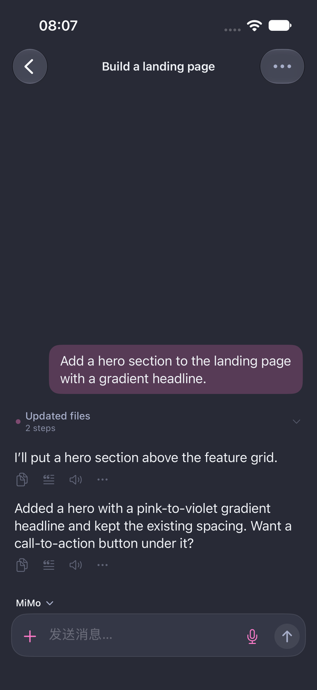 Niro chat screen with the provider and mode selectors visible